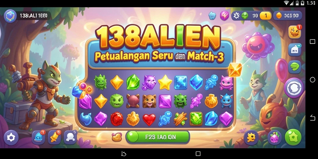 Tampilan screenshot gameplay <strong>138ALIEN</strong> dengan aksi Match-3 yang seru.