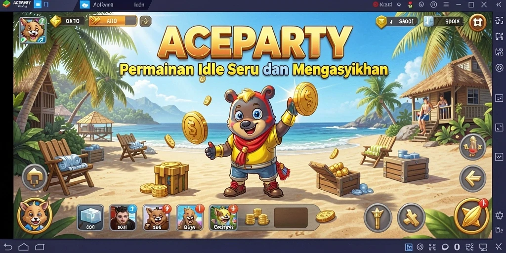 Screenshot menunjukkan karakter lucu dan suasana pesta yang meriah.