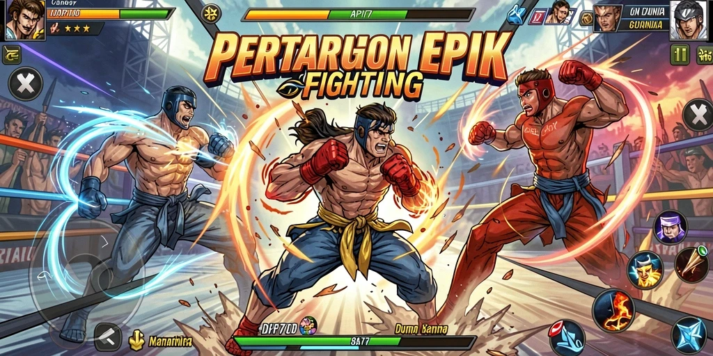 Screenshot gameplay API77 menampilkan pertarungan seru dan karakter-karakter unik.