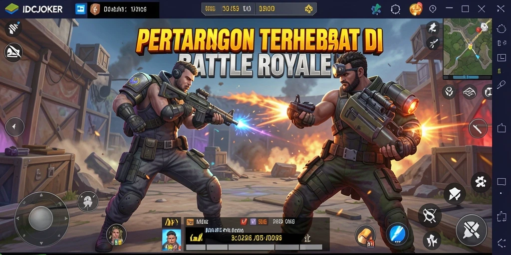 Tangkapan layar utama gameplay IDCJOKER dengan aksi Battle Royale yang intens.