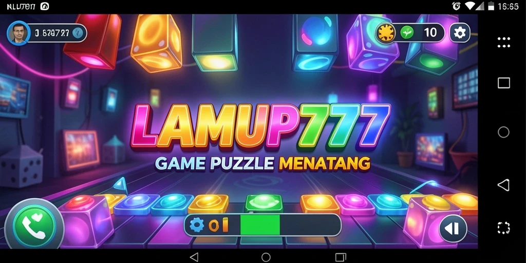 Tampilkan gameplay LAMPU777 dengan lampu berwarna-warni yang menyala.