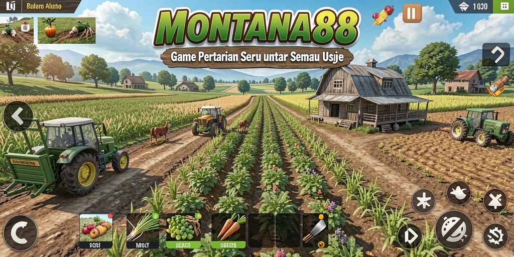 Tampilan gameplay MONTANA88 dengan aktivitas pertanian yang seru.
