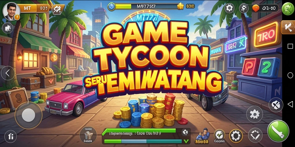 Screenshot gameplay MT777 yang menunjukkan manajemen bisnis yang seru.