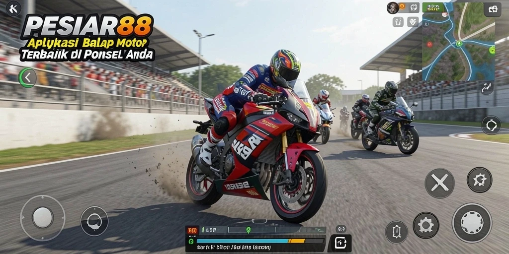 Tampilan gameplay PESIAR88 yang mendebarkan dan penuh aksi balap motor.
