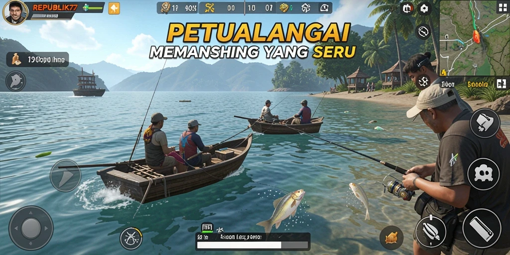 Tampilan gameplay REPUBLIK77 yang menampilkan keseruan memancing.