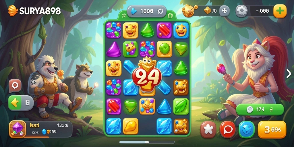 Tampilan menarik gameplay SURYA898 dalam genre Match-3.
