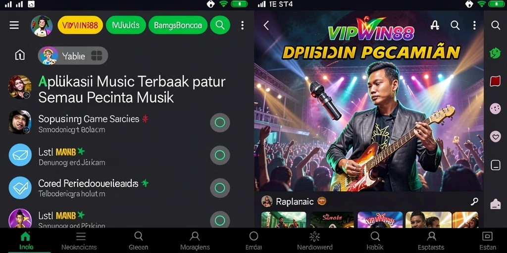 Tangkapan layar gameplay VIPWIN88 dengan fitur lirik dan playlist.